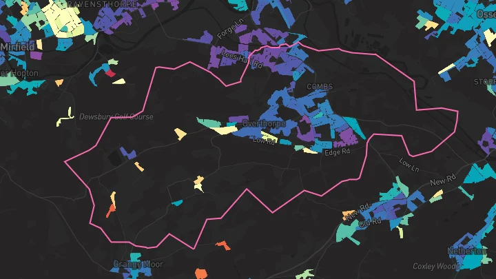 House price heatmap showing property values across Dewsbury