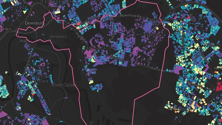House price heatmap showing property values across Dewsbury