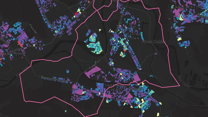 House price heatmap showing property values across Dewsbury