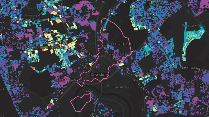 House price heatmap showing property values across Dewsbury