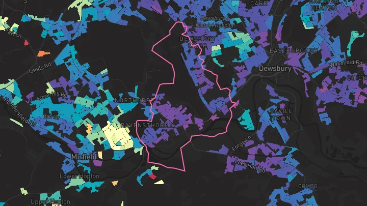 House price heatmap showing property values across Dewsbury