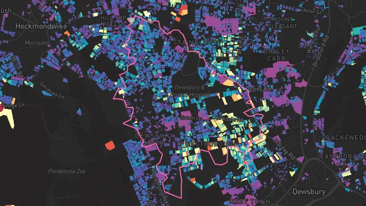 House price heatmap showing property values across Dewsbury