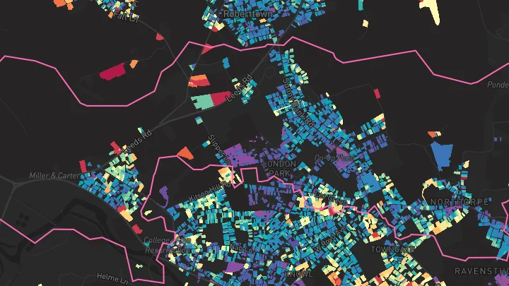 House price heatmap showing property values across Mirfield