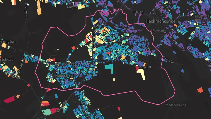 House price heatmap showing property values across Liversedge