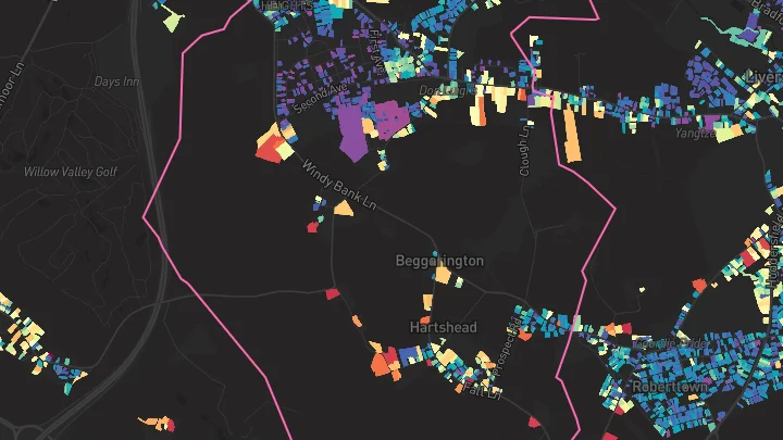 House price heatmap showing property values across Liversedge