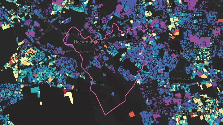 House price heatmap showing property values across Heckmondwike