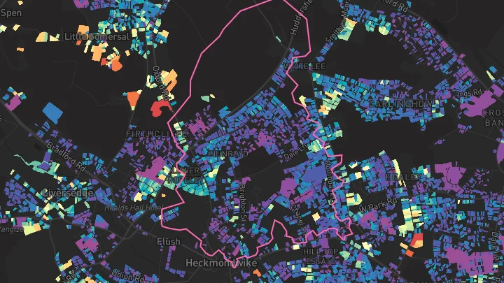 House price heatmap showing property values across Heckmondwike