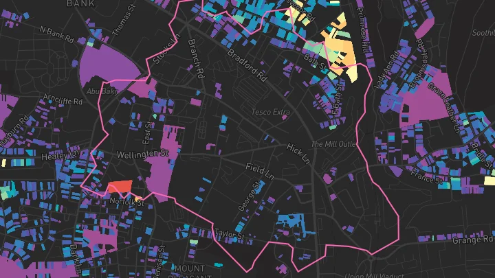 House price heatmap showing property values across Batley