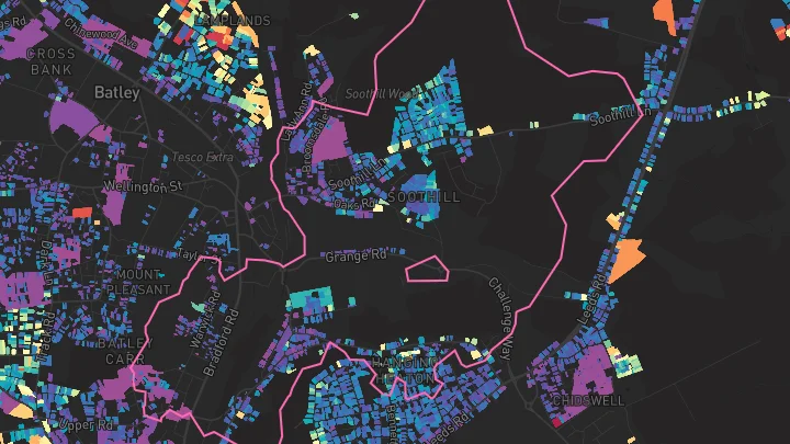House price heatmap showing property values across Batley