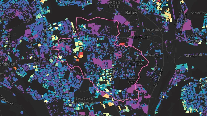 House price heatmap showing property values across Batley