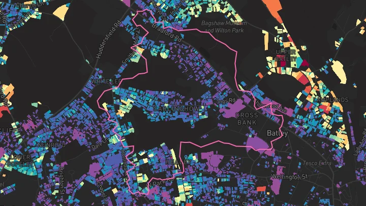 House price heatmap showing property values across Batley