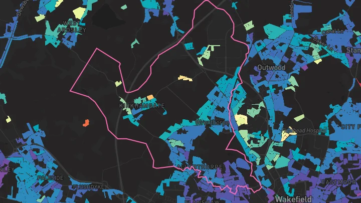 House price heatmap showing property values across Wrenthorpe