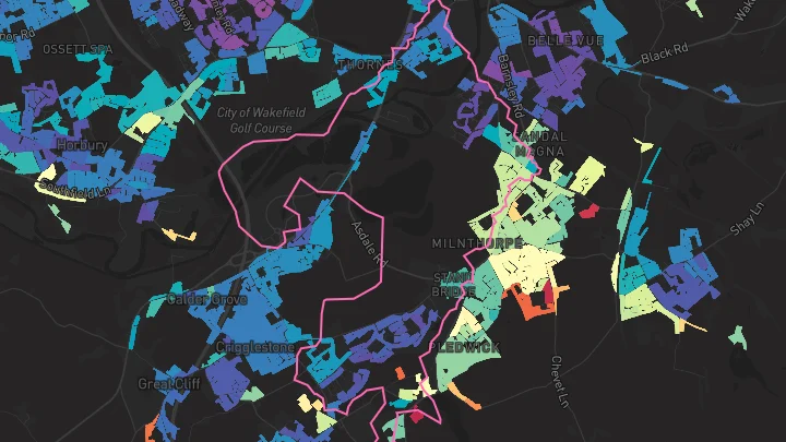 House price heatmap showing property values across Wakefield