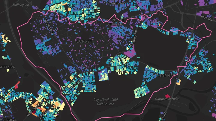 House price heatmap showing property values across Wakefield