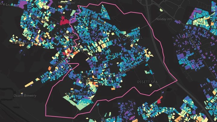 House price heatmap showing property values across Ossett