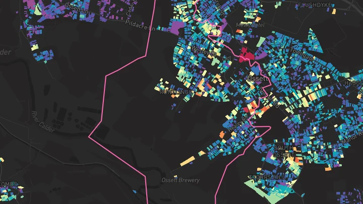 House price heatmap showing property values across Ossett