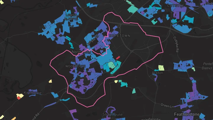 House price heatmap showing property values across Normanton