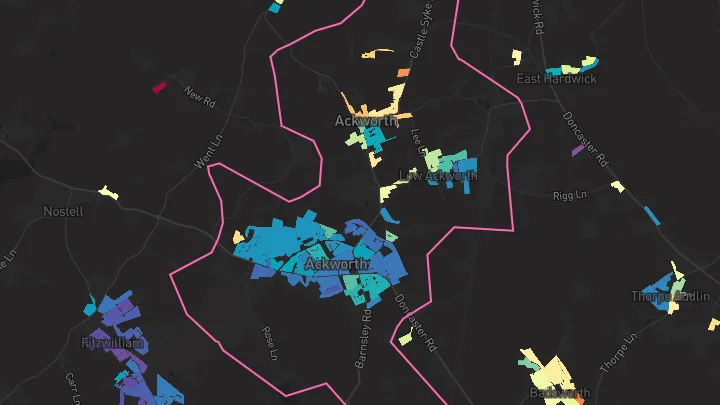 House price heatmap showing property values across Ackworth