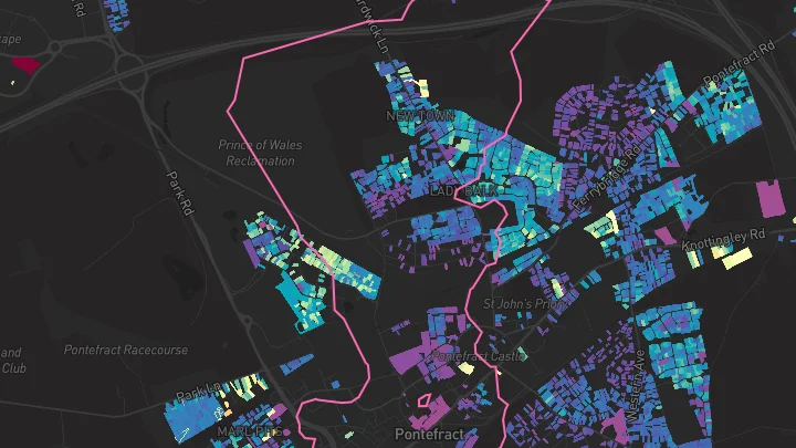 House price heatmap showing property values across Pontefract