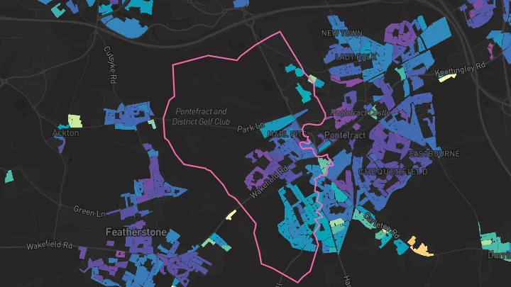 House price heatmap showing property values across Pontefract
