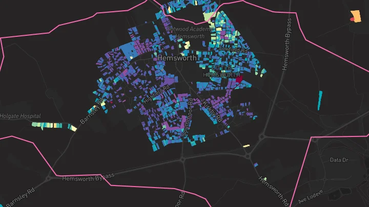 House price heatmap showing property values across Hemsworth