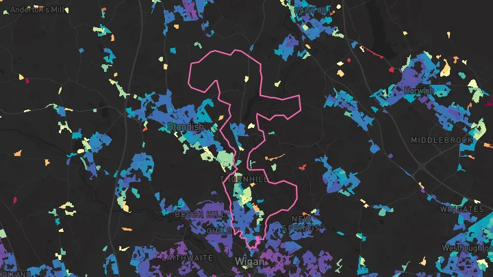 House price heatmap showing property values across Wigan