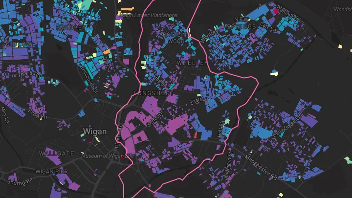 House price heatmap showing property values across Wigan