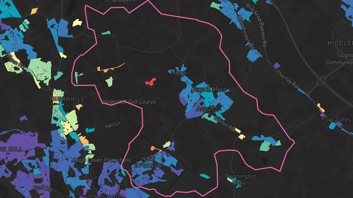 House price heatmap showing property values across Aspull