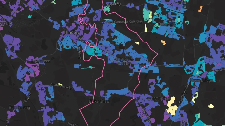 House price heatmap showing property values across Hindley Green
