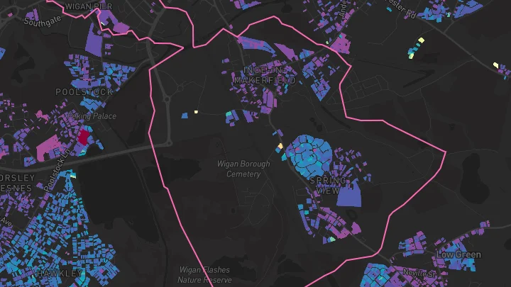 House price heatmap showing property values across Ince