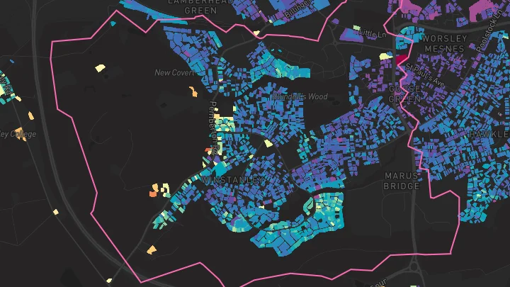 House price heatmap showing property values across Wigan