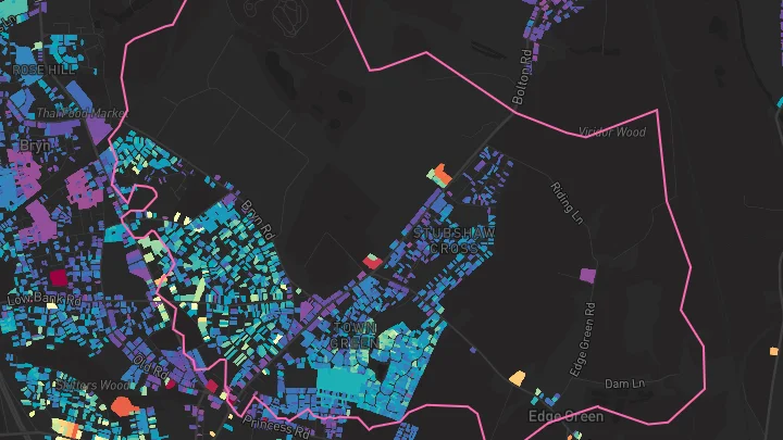 House price heatmap showing property values across Ashton In Makerfield
