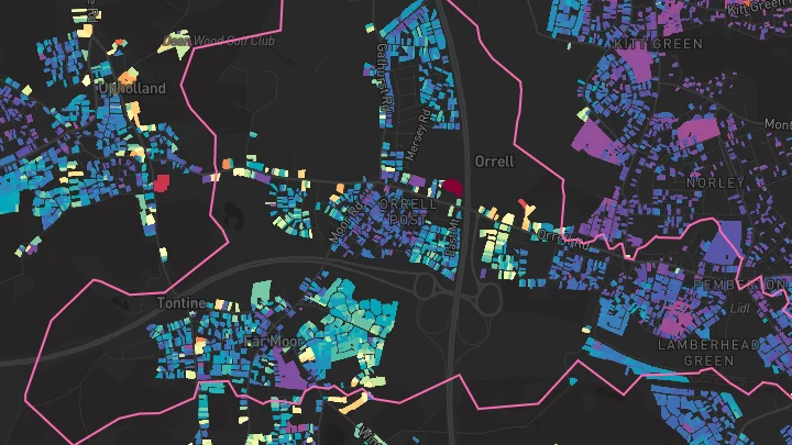 House price heatmap showing property values across Orrell