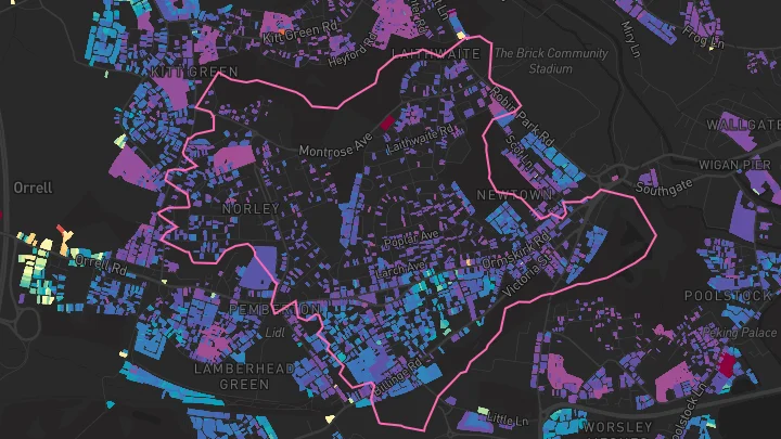 House price heatmap showing property values across Wigan