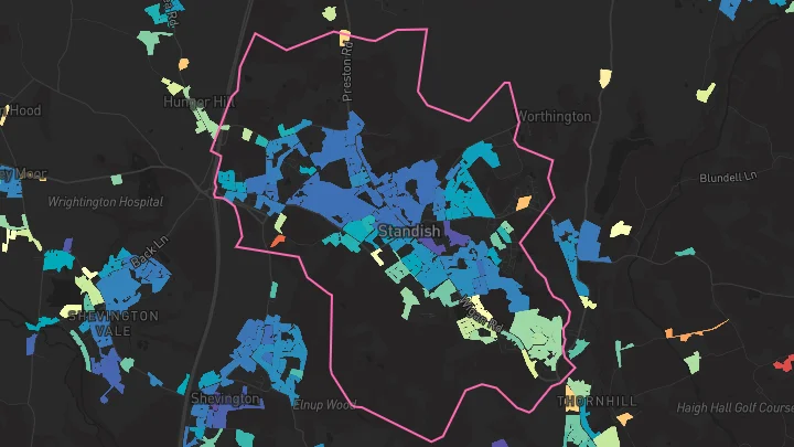 House price heatmap showing property values across Standish