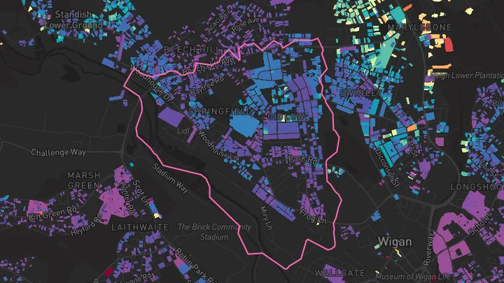 House price heatmap showing property values across Wigan