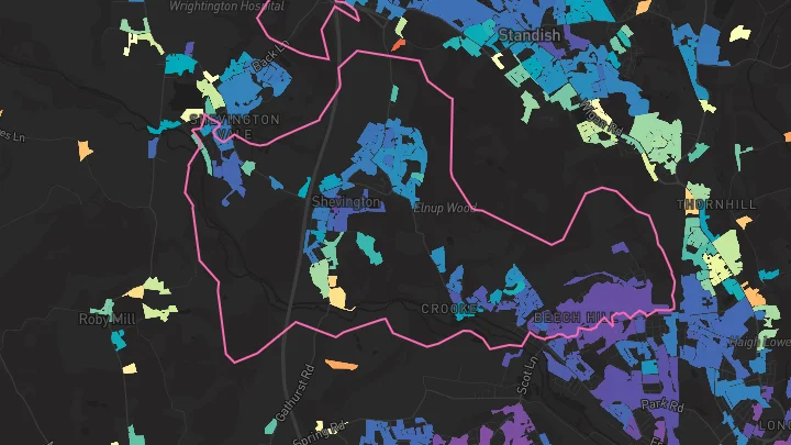 House price heatmap showing property values across Shevington