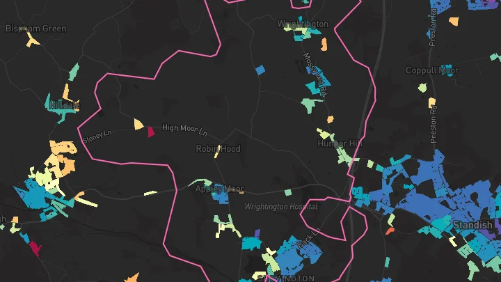 House price heatmap showing property values across Appley Bridge