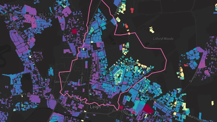 House price heatmap showing property values across Leigh