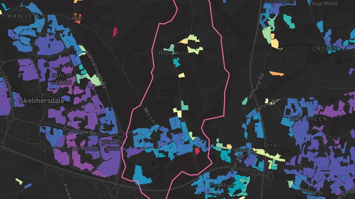 House price heatmap showing property values across Upholland