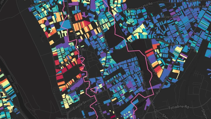 House price heatmap showing property values across Worcester