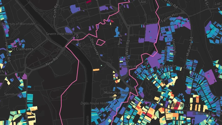 House price heatmap showing property values across Worcester