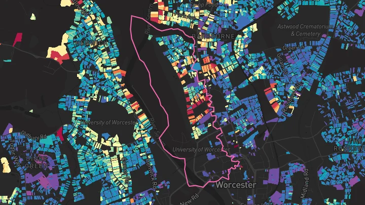 House price heatmap showing property values across Worcester