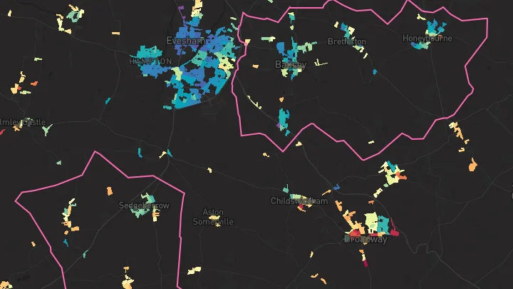House price heatmap showing property values across Badsey