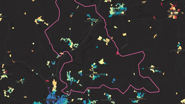 House price heatmap showing property values across Harvington