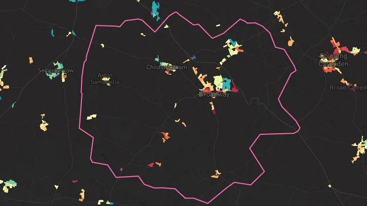 House price heatmap showing property values across Broadway
