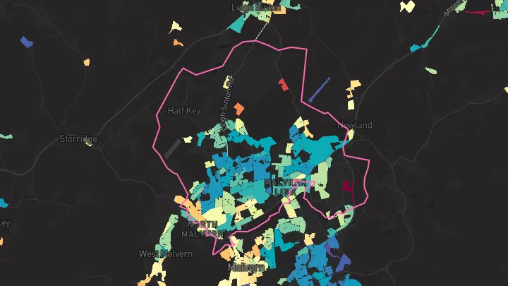 House price heatmap showing property values across Malvern