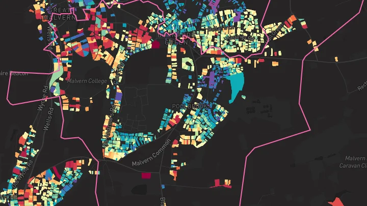 House price heatmap showing property values across Malvern