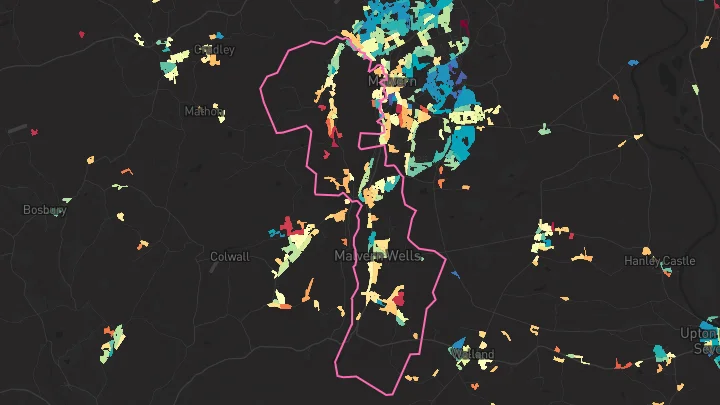 House price heatmap showing property values across Malvern