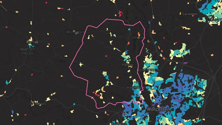 House price heatmap showing property values across Lower Broadheath